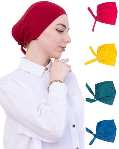 4 Pcs Bonnet Hijab Femme, Casquette Foulard Musulmane En Coton, Sous Cap Echarpe Islamique, Accessoires Pour La Priere, Chale Musulman (Bourgogne, Jaune Profond, Emeraude, Turquoise)