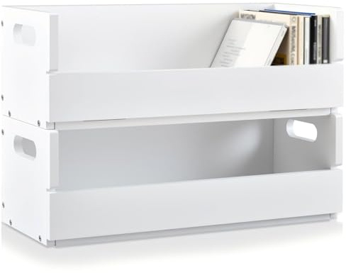 CroBlissful 2 Set Wooden CD Storage Box Holder Shelf Cassette Tape Display Racks with Carrying Handles, Organizer Shelf for Movie Cases, DVDs, Each Set Can Store up to 36 Pcs CDs (White)
