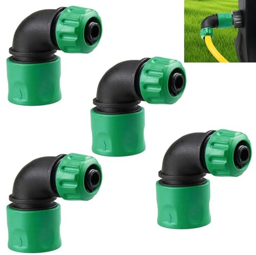Adaptador de Codo para Manguera, 4 Piezas Acoplamiento Rápido de 90 Grados - Conector de 1/2 Pulgada (12-13 mm) para Sistema de Riego, Jardín y Lavado de Coches