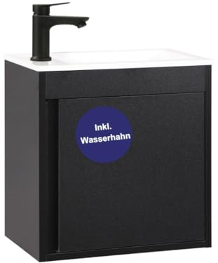 Kometmöbel Mobile Bagno Sospeso 50cm con Lavabo Moderno Arredo Bagno Elegante per Suite e Bagni Piccoli - Già Assemblato (Nero 50cm, Con Rubinetto Nero)