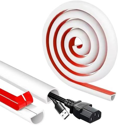 leruiyezs Canalina Passacavi Adesiva,Nascondi Cavi Semicircolare Flessibile 14×7mm 1 Metro,con Nastro Autoadesivo,Copri Fili per TV,Muro,Pavimento,Parete,Canalina Adesiva Bianca,Casa,Ufficio,Sicurezza