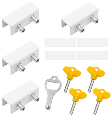 Yinluluna 4 Sets Sliding Window Locks, Sliding Door Lock with Keys, Security Window Locks for Up and Down Windows, Adjustable Windows Stoppers for Patio, Office, Home or Bedroom Safety Etc (White)
