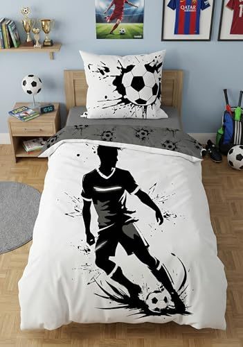 Football Housse de Couette 140x200 + Taie 65x65 Coton Ballon Joueur Splash