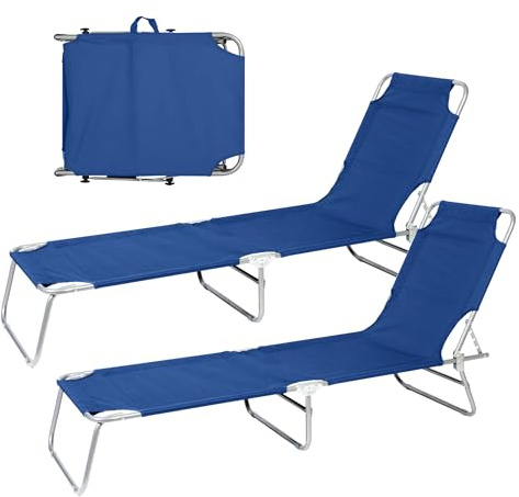 IlGruppone Coppia Lettini Prendisole Pieghevoli in Metallo Reclinabili 4 Posizioni, Waterproof e Anti-UV, Portata 110 kg, Ideali per Mare Giardino Piscina - Blu