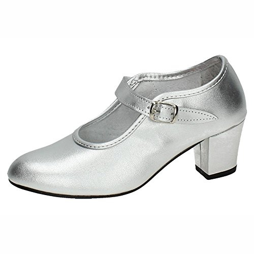 MADE IN SPAIN 22 Zapatos DE SEVILLANA O Flamenco Plata - Calzan Poco - Comprar UNA Talla MÁS NIÑA Zapatos TACÓN Plata 20