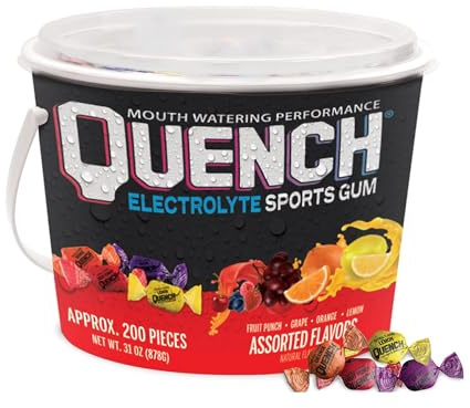 Mueller Quench Gum Variety Bucket, Electrolytes Chewing Gum for Athletes and Sports Trainers, Four New Assorted Fruity Flavors, 200 Pieces