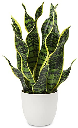 Hollyone Piante artificiali di serpente da 42 cm, piante artificiali Sansevieria da interno in vaso, piante finte da interno per la decorazione della casa, piante finte per decorazioni per il bagno