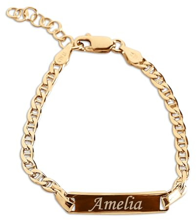 Cherished Moments Personalized Gift 14K Gold-Plated Children's I.D. Bracelet for Girls or Boys, Custom Kids Jewelry with Engraved Name (6-12 Years)