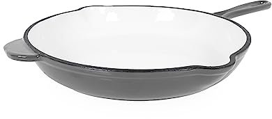 ECHTWERK Bratpfanne aus Gusseisen mit Emaille-Beschichtung, Gusseisenpfanne, Ofenpfanne mit zwei Griffen und Ausgießer, Für Backöfen, Grill, BBQ und Induktion geeignet, Ø 26,5 cm, Grau
