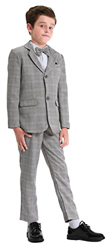 mintgreen Ragazzi Completo Blazer Bambini Formale Matrimonio Abiti Gentiluomo Marxdo Set, Plaid Grigio, 8-9 Anni, 140