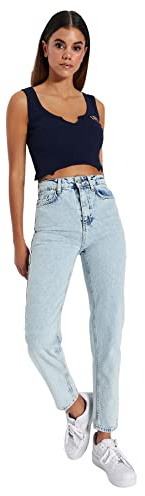 Trendyol Jeans da Donna a Vita Alta a Gamba Larga, Azzurro, 36, Azzurro, 66