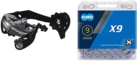 Shimano Acera RD-M370 Altus SGS Rear Derailleur - Black, 9 Speed & KMC Unisex's X9 Chain, Grey, 114 Link