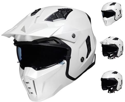 ILM Hjälm motocross herr dam vintage retro med visir ECE-modell Z302, vit, M