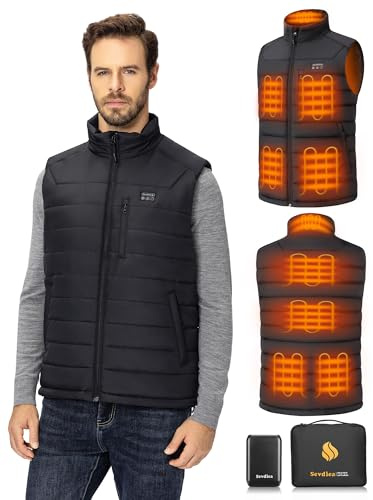 Sevdiea Gilet Chauffant Homme avec 16000mAh 7,4V Batterie Incluse, Veste Chauffante Homme avec 9 Zones de Chauffage, Gilet Chauffant Electrique pour Moto