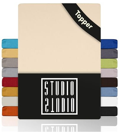 STUDIO Basic Topper Spannbettlaken 120x200cm – Jersey-Spannbetttuch aus 100 % gekämmter Baumwolle – Creme – bügelfrei, elastisch & Oeko-TEX Zertifiziert – für Topper 4–14 cm