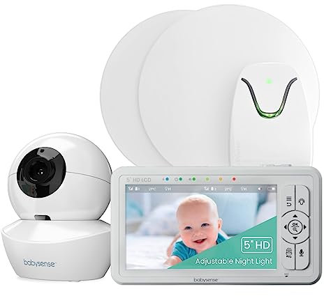 Babysense HD Video Baby Monitor with Night Light Camera & Medically Certified Baby Movement Monitor with Real-Time No Breathing Motion Alerts, Tracks Breathing Motion Irregularity, Non-Contact, 2-in-1