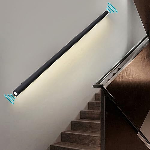 Pasamanos de Pared con Luz con Sensor de Movimiento, Pasamanos con Luz LED, Pasamanos de Seguridad Resistente para Escaleras Interiores, Negro Mate (Size : Left-51 (130cm))