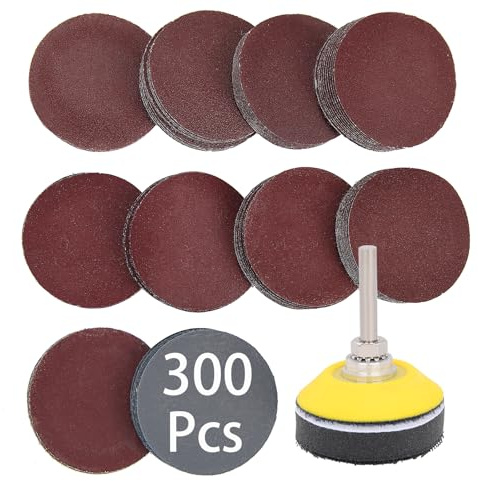Adwikoso 300Pcs 50mm Sanding Discs with 1/4” Shank, Back Plate & Foam Pad | 80-3000 Grit, 2 Inch Sanding Pads, Hook & Loop, Sand Paper Discs, Sanding Attachment for Drill Rotary Tool Grinder