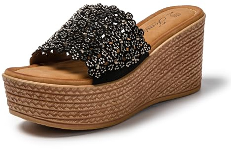 JOMIX Sommer Pantoletten Damen mit Absatz Sandalen Sommerschuhe Elegant Slide Pantoffeln (Schwarz, 37 EU, SD9102)