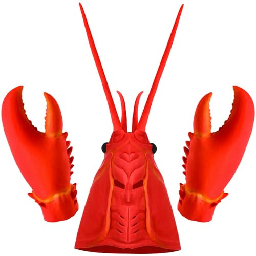 Newcotte 2 Pcs Halloween Crab Lobster Costume Set Funny Hat Latex Giant Crab Claws Gloves for Men Women Cosplay Party