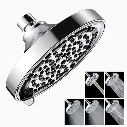 JINYOMFLY Kopfbrause Regendusche 6 Zoll, 5 Duschmodi Hochdruck Kopfbrause Wassersparend, Duschkopf Regendusche Rund, Regenduschkopf Verstellbarer, G1/2-Gewinde