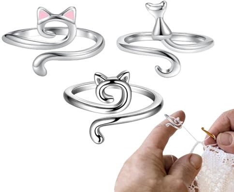 3 st stickad virkad ögla, justerbara ringar, spänningsring, kattöron garnring, söt garnguide fingerhållare för mamma mormor