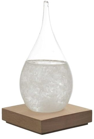 HOME DECO FACTORY, HD0384 Tempest H17 cm - Objeto Decorativo Elegante y Funcional, barómetro Original con Cristales, Base de Madera, se Adapta a Todos los Estilos - Blanco, Marrón, Transparente