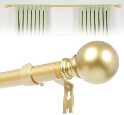 KINGSOW Gold Extendable Curtain Poles: Extending Window Curtain Poles Adjustable Single Curtain Rod 160-300cm for Eyelet Curtains