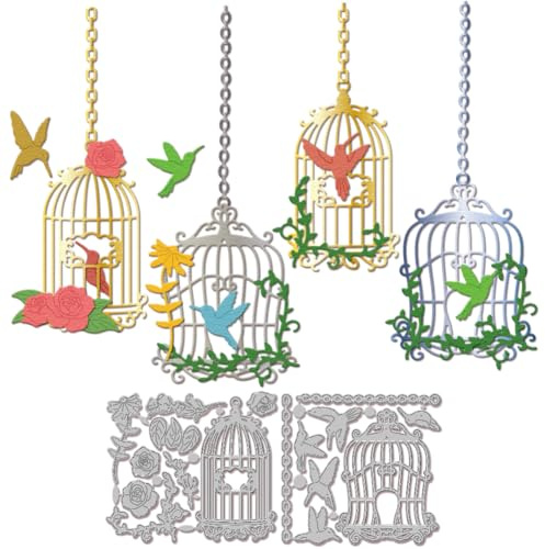 GLOBLELAND Troqueles de primavera con motivo de colibrí, troqueles metálicos de jaula de pájaros, troqueles de pájaros y flores, plantillas de troquelado y estampado para scrapbooking, manualidades
