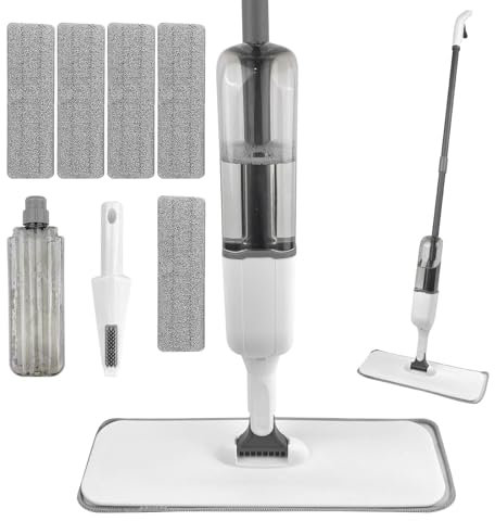 Crihovy Fregona Mopa con Pulverizador, Mopas de Limpieza Suelos, Fregona Microfibra, Spray Mop con 5 Reutilizable Almohadillas de Repuesto y Botella, para el Hogar,Cocina,Madera Dura,Madera,Cerámica