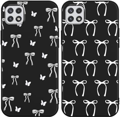 Phoona 2 Pack Cute Butterfly Bow Print Phone Case for Samsung Galaxy A22 5G 6.6,with Aesthetics Pattern Design Soft Silicone Cases,Shockproof Bumper Protector Camera Girls Women Cover,for Galaxy A22