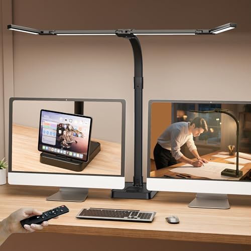 GAEFURY Schreibtischlampe LED Dimmbar, 24W 106CM Schreibtischlampe mit Einstellbare 4-Segment-Lichtleiste,1800LM Augenschutz Tageslichtlampe Schreibtisch mit Fernbedienung,Büro Tischlampe