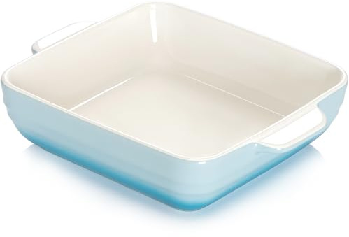NUTRIUPS 8x8 inch Square Baking Dish, 1.5L Ceramic Baking Pan with Handles, Casserole Dish for Oven, Porcelain Bakeware (Gradient Blue)