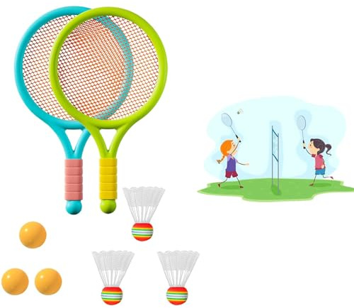 Juego de Raquetas de Tenis para Niños, Rraquetas Badminton Set, Completo Raqueta Teniss, con 3 Pelotas De Bádminton y 3 Pelotas de Tenis, Tennis Racket para Niños Juegos de Interior y Exterior