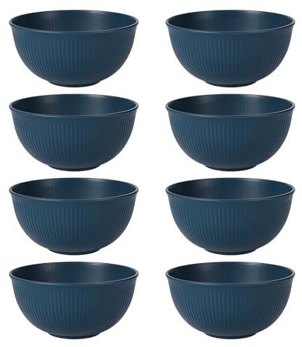 LEKEFETO Lot de 8 bols à céréales en plastique incassable, réutilisables, bols à salade, bols à soupe au micro-ondes et au lave-vaisselle - Bleu foncé, 680 ml