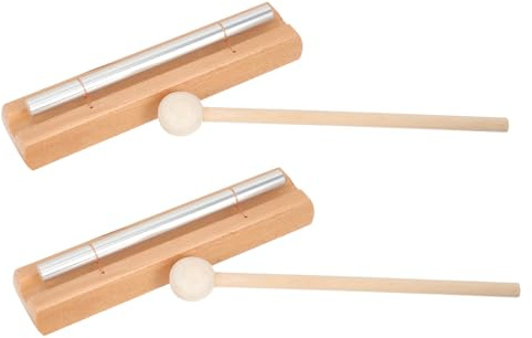 FUNOMOCYA 2 Uppsättningar Meditation Hand Bells med Klar Slitstark Aluminium Chime och Träklubba för Lärarens Påminnelse Mindfulness och Klassrum Ljudligt Slagverk för Yoga och Meditation