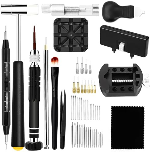 Kit Herramientas relojero, Kit Destornillador relojero, Sustitución de Pilas, Quitar Eslabones, Ajusta Correa, Herramienta Abrir Relojes, Accesorios para Relojes Llaves Reloj Pasadores