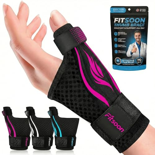 Fitsoon Thumb Wrist Brace | Upgraded Thumb Spica Splint Stabilizer Pain Relief Night Support for De Quervain’ s Tenosynovitis Trigger Finger Arthritis Sprains | Breathable Fabric (Rose Pink/Black, S/M - Fit both hands)