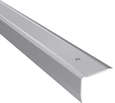 Aluminium Stair Nosing Edge Grooved Rubust Trim Step Nose Edging -1.20M TMW Profiles (Silver)