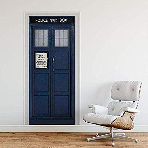 MSSDEBZ 3D Türaufkleber Wandbild Türtapete Selbstklebend Polizei Box Blau Uk Tardis Giant Art Fantasy Kunst Leinwand Poster Drucken-90x200cm/36x80In
