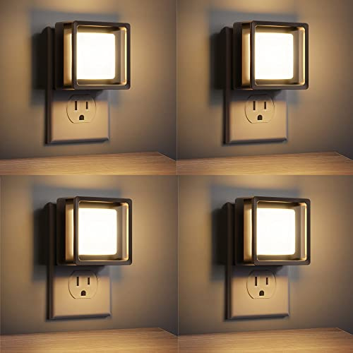 LED Night Light, DORESshop Night Lights Plug Into Wall [4 Pack] with Dusk-to-Dawn Sensor, Dimmable Nightlights, Adjustable Brightness for Bathroom, Hallway, Bedroom,Kids Room,Stairway,Soft White 3000K