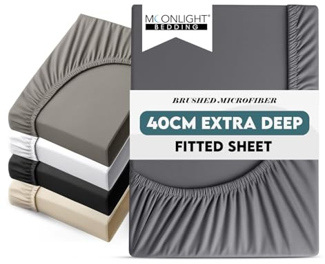 Moonlight Bedding Fitted Sheet 40 Cm Extra Deep Pocket Bed Sheets 16 inch Ultra Soft Bottom Sheet Brushed Microfiber Breathable Shrinkage and Fade Resistant (Charcoal, Double)