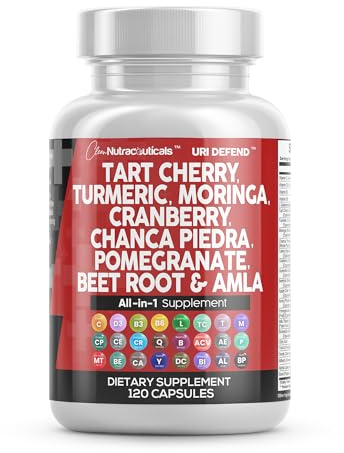 Clean Nutraceuticals Tart Cherry Extract Capsules with Turmeric Moringa Cranberry Chanca Piedra Celery Quercetin ACV Pomegranate L Selenomethionine - Uric Levels - 120 Ct