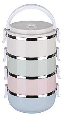 Bento Box Lunch Box a 4 Livelli, Contenitore Impilabile Per Il Pranzo Contenitore Per Alimenti Divisori Per Alimenti E Scatole Per Salse Set di Ciotole Bento da Viaggio Portatili in Acciaio Inossidabi