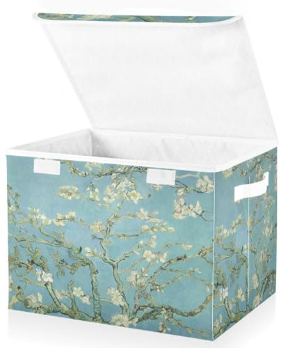 Mnsruu Storage Baskets Collapsible Storage Bins with Lids, Van Gogh Almond Flower Tree Storage Boxes Clothes Baskets for Organizing