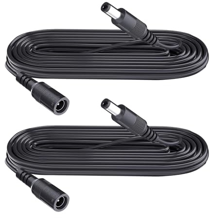 Security-01 2-Pack 2m Extension Cable, Plug 5.5mm x 2.1mm, DC 5V 6V 9V 12V 24V Power Adapter Extension Cord, for CCTV Camera, IR illuminator, Printer, LED Strip, Black