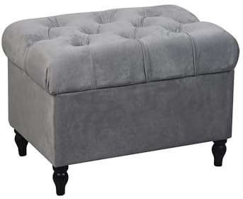 Home Harmony Genasis Velvet Storage Ottoman Bench Rectangular Ottoman with Flip Top,Rustic Look Legs Modern Footrest Ottomans Foot Stool for Bedroom Living Room hallway (Silver)