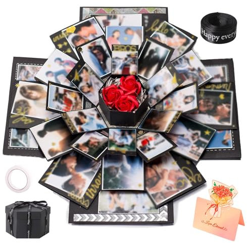 GWAWG Scatola Foto Regalo,Explosion Box con 6 Faccscatola con Foto Che Si Apre Scatola Esagonale Di Foto per I Regali Di Matrimonio Compleanno Anniversario Di San Valentino Festa Del Papà