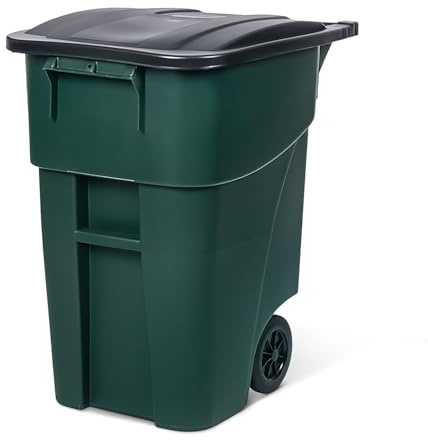 PLASTIC PRINCE 50-Gallon Rollout Trash Can with Lid, Commercial Heavy-Duty Container with Wheels, Green