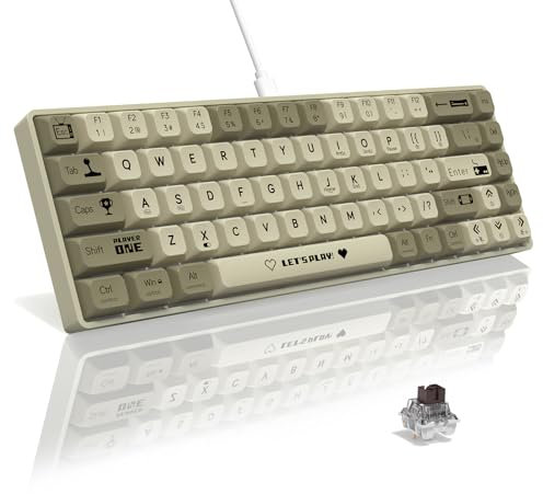 AJAZZ AK680 65% Teclado mecánico para Juegos Hotswap con Cable,Anti-Ghosting portátil de 68 Teclas,Iluminación de Arco Iris programable,Sándwich EVA,Ergonómico,Interruptor marrón para Mac/Win-Gris